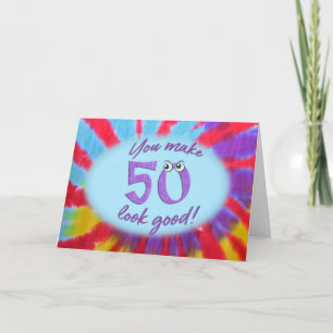 Tarjeta 50.o marco del teñido anudado del cumpleaños