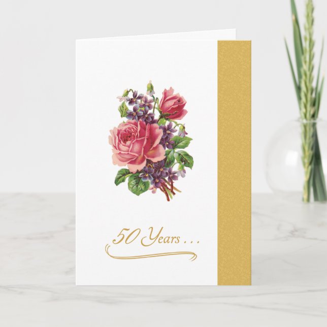Tarjeta 50.o Rosas rosados románticos del aniversario de (Anverso)