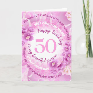 Tarjeta 50 Pink Cherry Blossom Floral Milestone Birthday