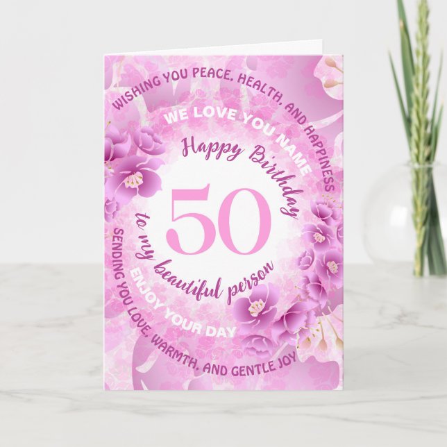 Tarjeta 50 Pink Cherry Blossom Floral Milestone Birthday (Anverso)