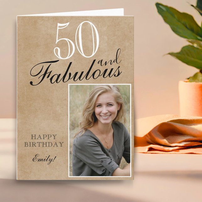 Tarjeta 50 y fabulosa foto de cumpleaños Rustic Elegant (Subido por el creador)