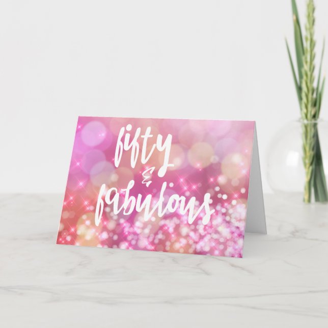 Tarjeta 50 y fabuloso, 50 años de glamur rosado (Anverso)