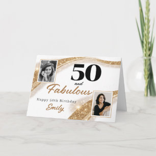 Tarjeta 50 y Fabuloso Brillo Dorado Foto Cumpleaños 50