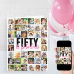 Tarjeta 50 y fabuloso cumpleaños de gran Collage de fotos<br><div class="desc">Gran tarjeta de cumpleaños personalizada con sus propias fotos y mensajes personalizados. La plantilla de fotos está configurada para que subas 40 fotos y puedes editar el texto, por dentro y por fuera. El título delantero es parcialmente editable y actualmente dice "Cincuenta y fabuloso" en la tipografía moderna y sobredimensionada...</div>