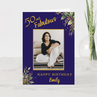 Tarjeta 50 y Fabuloso Elegante Floral de Oro y Púrpura Fot