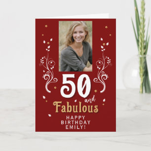 Tarjeta 50 y Fabuloso Follaje Foto de cumpleaños número 50