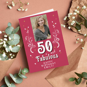 Tarjeta 50 y Fabuloso Follaje Magenta Foto de cumpleaños n