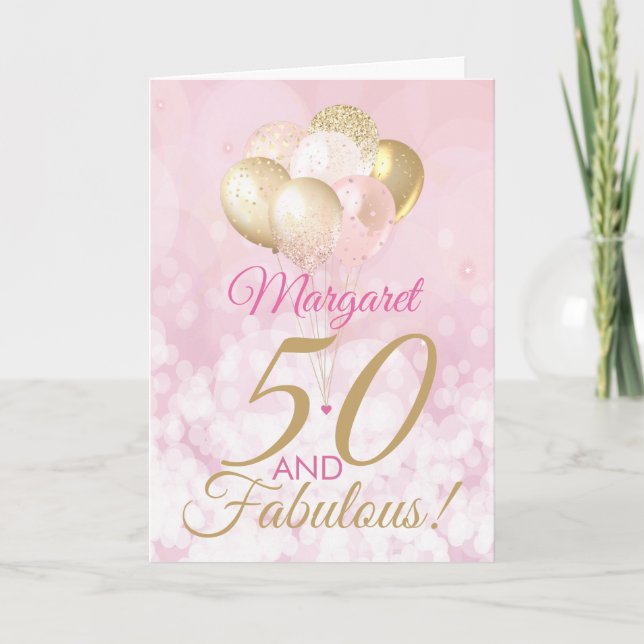 Tarjeta 50 y fabuloso globo de Purpurina de cumpleaños núm (Anverso)