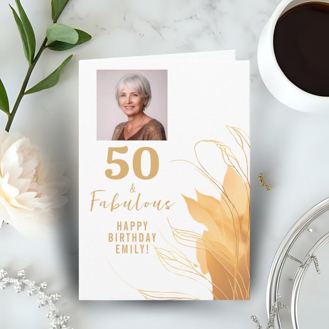Tarjeta 50 y Fabulous Gold Foliage 50th Birthday Photo (Subido por el creador)