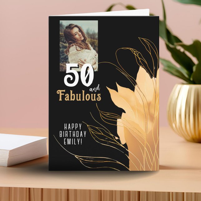 Tarjeta 50 y Fabulous Gold Foliage 50th Birthday Photo (Subido por el creador)