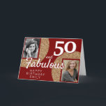 Tarjeta 50 y Fabulous Gold Purpurina 2 Photo 50th Birthday<br><div class="desc">50 y Fabulous Gold Purpurina 2 Photo 50th Birthday Greeting Card. Añade tus fotos - puedes usar una foto antigua y nueva. Añade tu nombre,  edad y texto dentro o borra.</div>