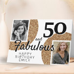 Tarjeta 50 y Fabulous Gold Purpurina 2 Photo 50th Birthday<br><div class="desc">50 y Fabulous Gold Purpurina 2 Photo 50th Birthday Greeting Card. Añade tus fotos - puedes usar una foto antigua y nueva. Añade tu nombre,  edad y texto dentro o borra.</div>