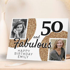 Tarjeta 50 y Fabulous Gold Purpurina 2 Photo 50th Birthday