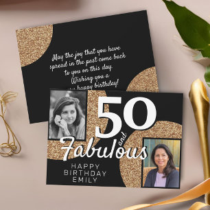 Tarjeta 50 y Fabulous Gold Purpurina 2 Photo 50th Birthday
