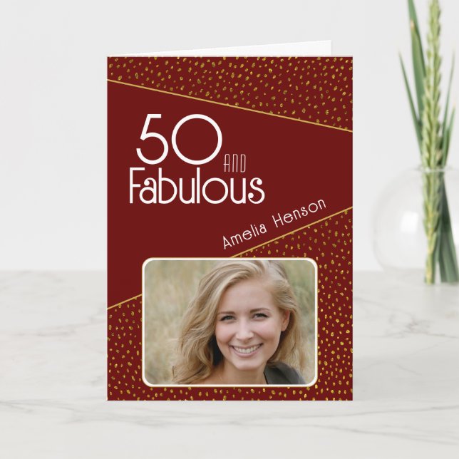 Tarjeta 50 y Fabulous Gold Purpurina Photo 50th Birthday (Anverso)