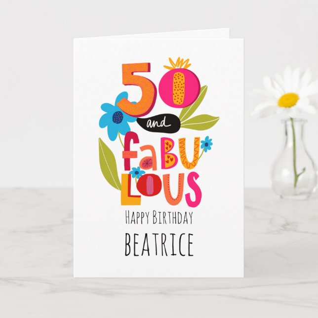 Tarjeta 50 y fantástica carta de cumpleaños número 50 (Planta pequeña)