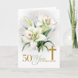 Tarjeta 50 Years of Religious Service Cross and Lilies