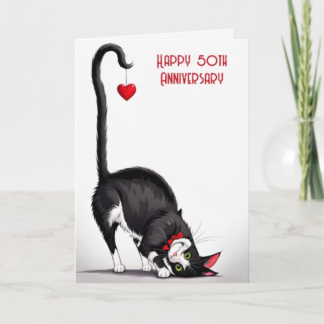 Tarjeta 50th Anniversary Cat With Red Heart (Anverso)
