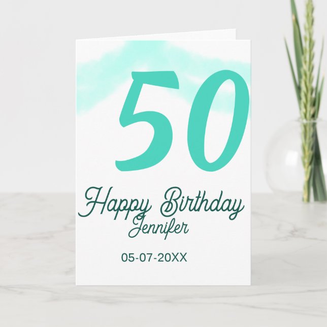 Tarjeta 50th birthday add name date year green pastel bold (Anverso)