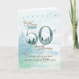 Tarjeta 50th Birthday Evergreen Pines and Deer Nature
