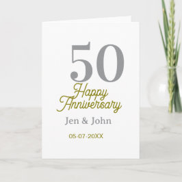 Tarjeta 50th happy anniversary name date silver gold date 