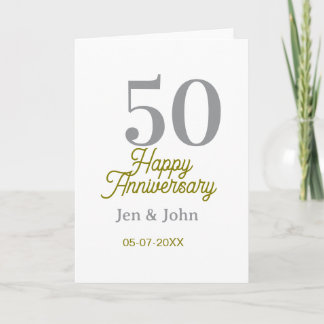 Tarjeta 50th happy anniversary name date silver gold date 