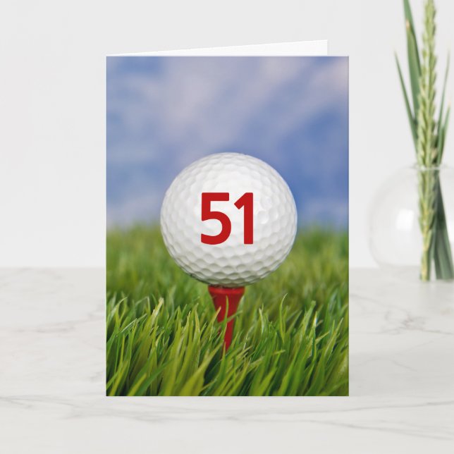 Tarjeta 51.ª bola de golf de cumpleaños en Red Tee (Anverso)