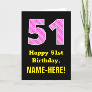 Tarjeta 51.ª Cumpleaños: Corazones y franjas rosadas "51" 