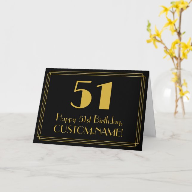 Tarjeta 51.º Cumpleaños: Aspecto inspirado en el Art Deco  (flor amarilla)