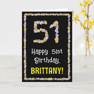 Tarjeta 51.º cumpleaños: número de flores florales, nombre