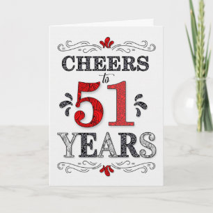 Tarjeta 51 años de alegría en el patrón negro blanco rojo