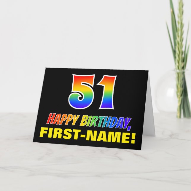 Tarjeta 51° cumpleaños: audaz, divertido, simple, arcoiris (Anverso)