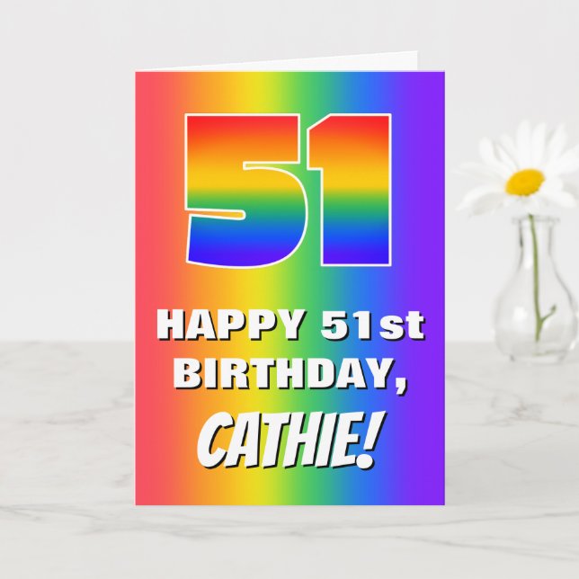 Tarjeta 51° cumpleaños: Colorido, divertido patrón arcoiri (Planta pequeña)
