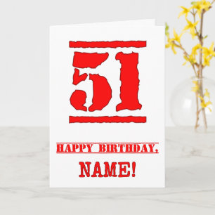 Tarjeta 51° cumpleaños: Diversión, estampado de goma roja