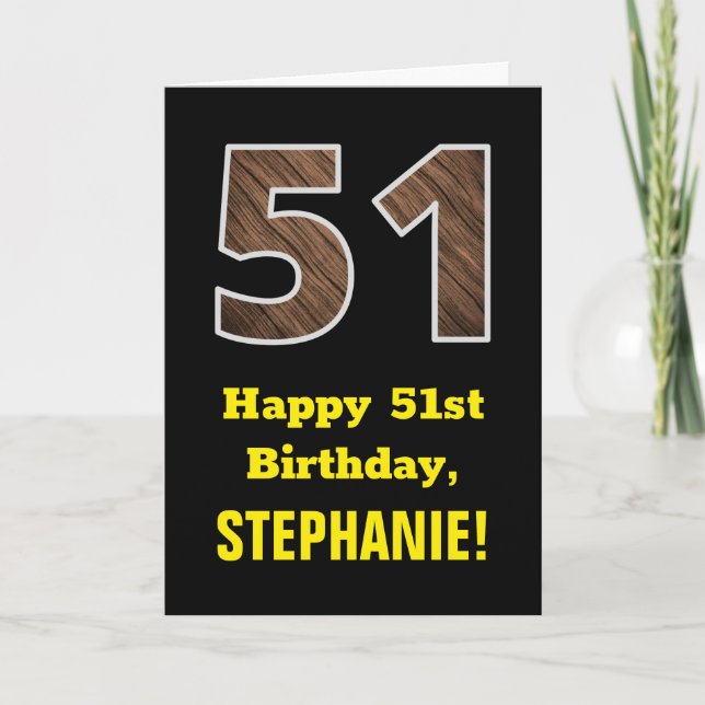 Tarjeta 51° cumpleaños: Nombre, Modelo de grano de madera  (Anverso)