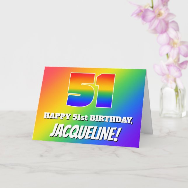 Tarjeta 51° cumpleaños: Patrón arcoiris multicolor # 51 (Orquídea)