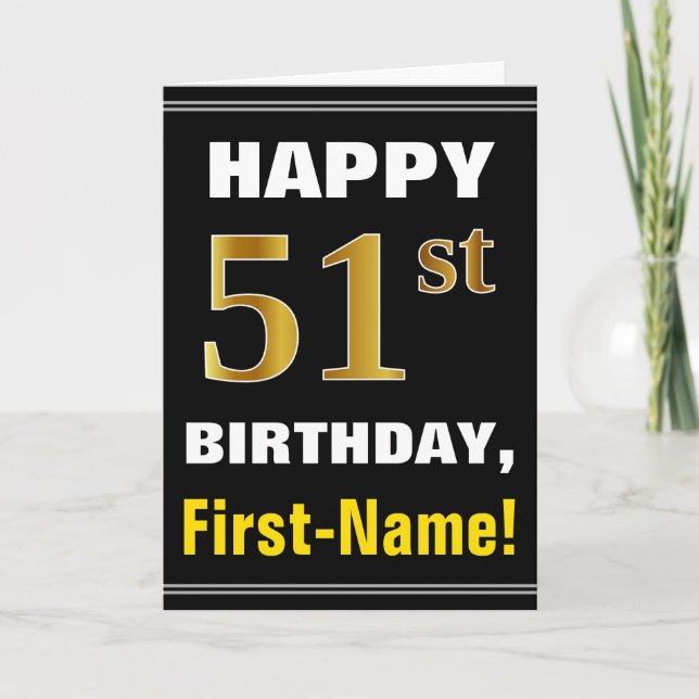 Tarjeta 51.o cumpleaños del oro intrépido, negro, falso (Anverso)