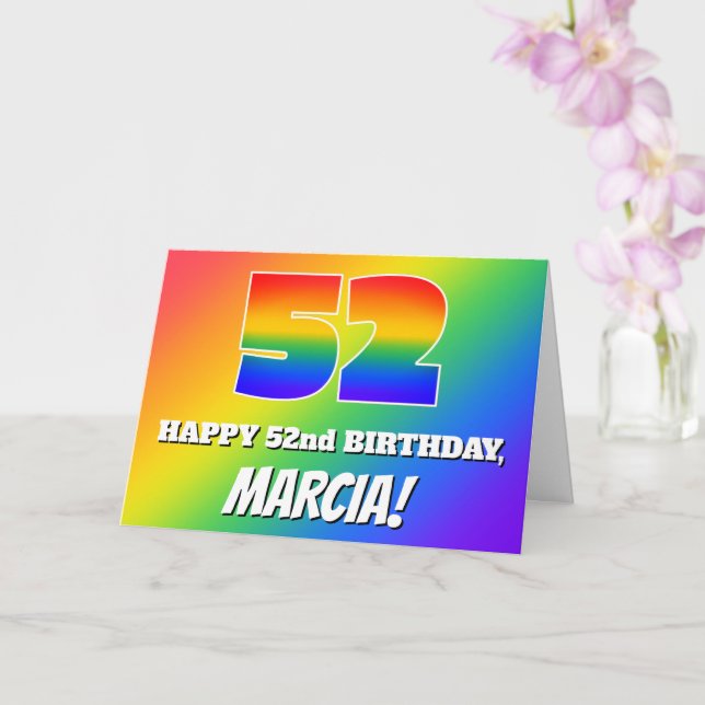 Tarjeta 52º cumpleaños: Patrón arcoiris multicolor # 52 (Orquídea)