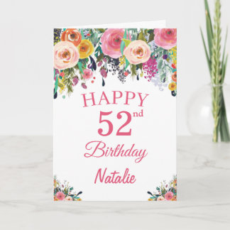 Tarjeta 52.ª acuarela Flores Florales Pink Card