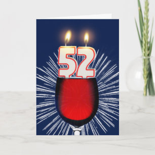 Tarjeta 52.º cumpleaños con vino y velas