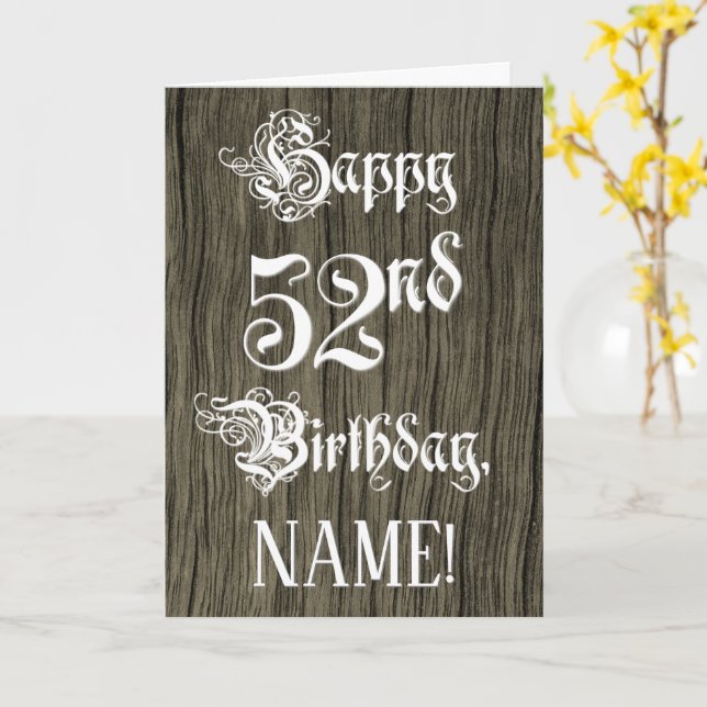 Tarjeta 52.º cumpleaños: Elegante y brillante texto; falso (flor amarilla)