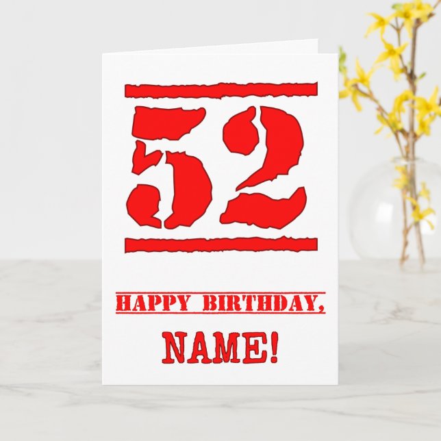 Tarjeta 52° cumpleaños: Diversión, estampado de goma roja (flor amarilla)