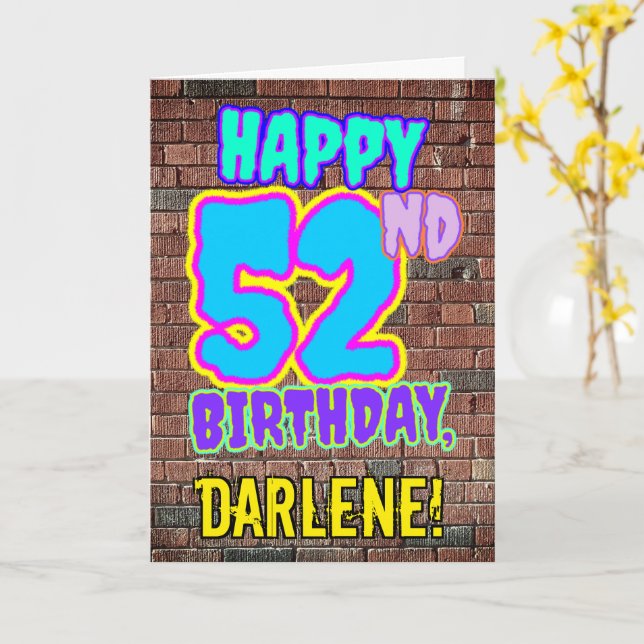 Tarjeta 52° cumpleaños - Diversión, graffiti urbano inspir (flor amarilla)