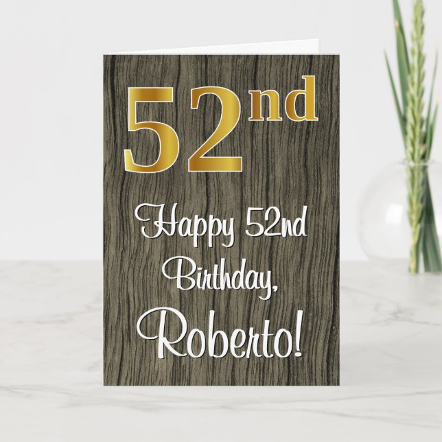 Tarjeta 52° cumpleaños: Elegante apariencia de oro falso # (Anverso)