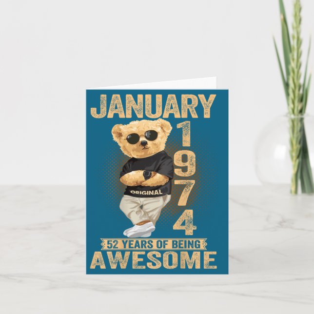 Tarjeta 52 Year Old January 1974 Teddy Bear 52nd Birthday  (Anverso)