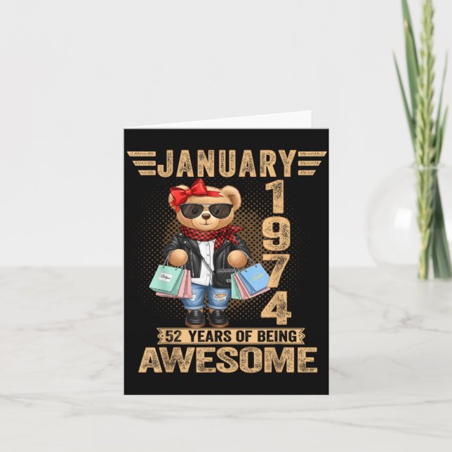 Tarjeta 52 Year Old January 1974 Teddy Bear 52nd Birthday  (Anverso)