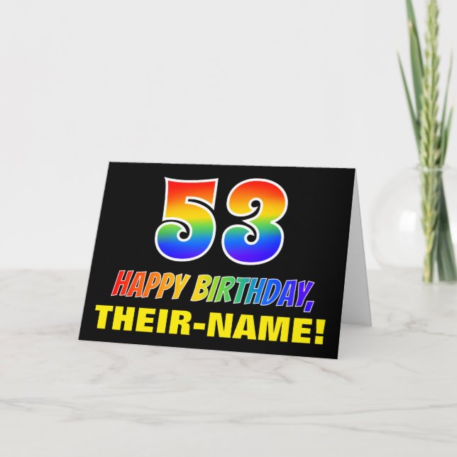 Tarjeta 53.º cumpleaños: audaz, divertido, simple, arcoiri (Anverso)