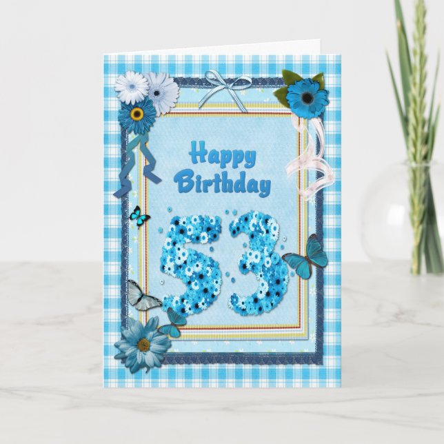 Tarjeta 53.º cumpleaños con un efecto de libro de recortes (Anverso)