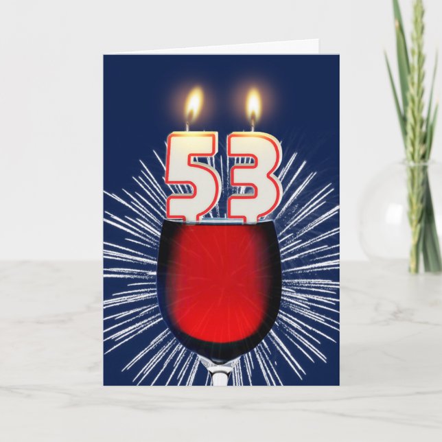Tarjeta 53.º cumpleaños con vino y velas (Anverso)