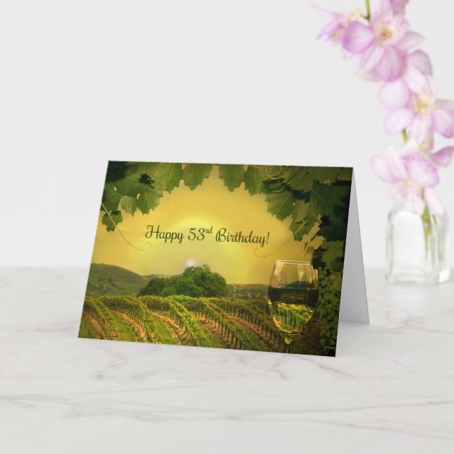 Tarjeta 53.º cumpleaños feliz con temas vitícolas (Orquídea)